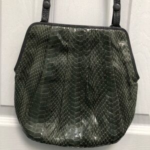 Vintage Snake Exotic Clutch Purse Shoulder Bag Genuine Snake Skin Dark Green